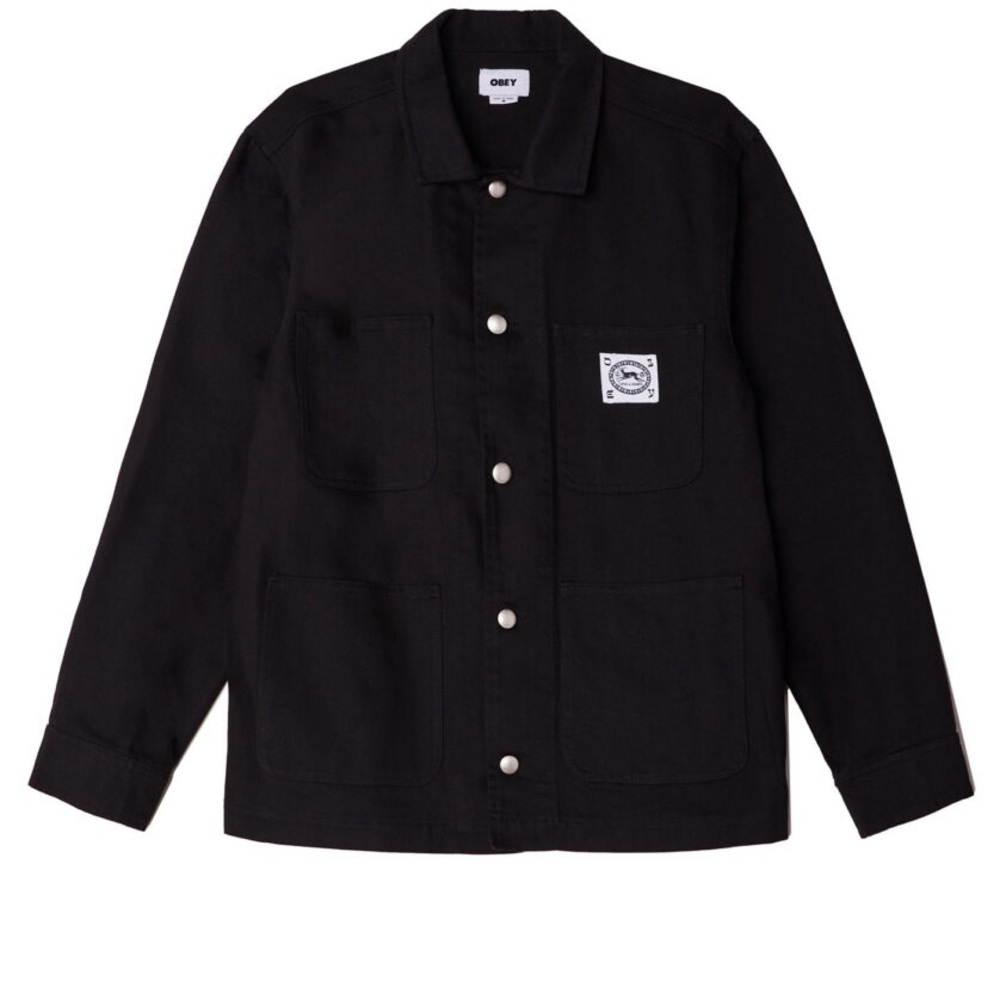Obey Thurston Jacket Men’s XL Black Denim Chore Coat 100% Cotton